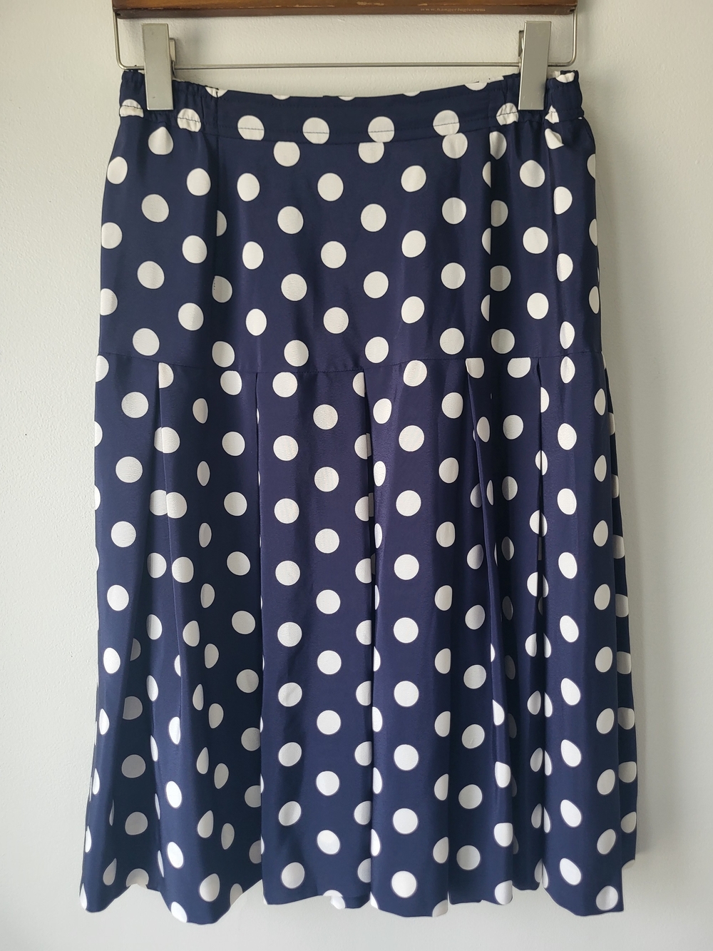 Polka Dot Navy Midi Classic Natical Beachy Flared Pleasted Silhouette Skirt
